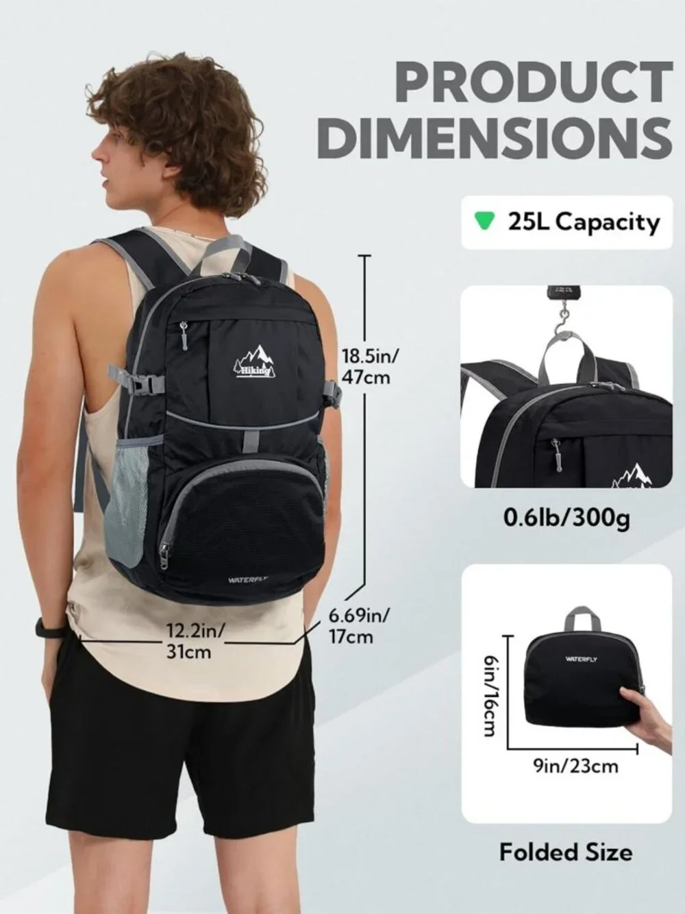 Lightweight Packable Daypack 25L for Hiking, Camping, Travel - Compact Folding